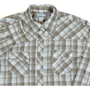 Wrangler Rancher Plaid Pearl Snap Shirt Beige & White Western Blend Mens XXL